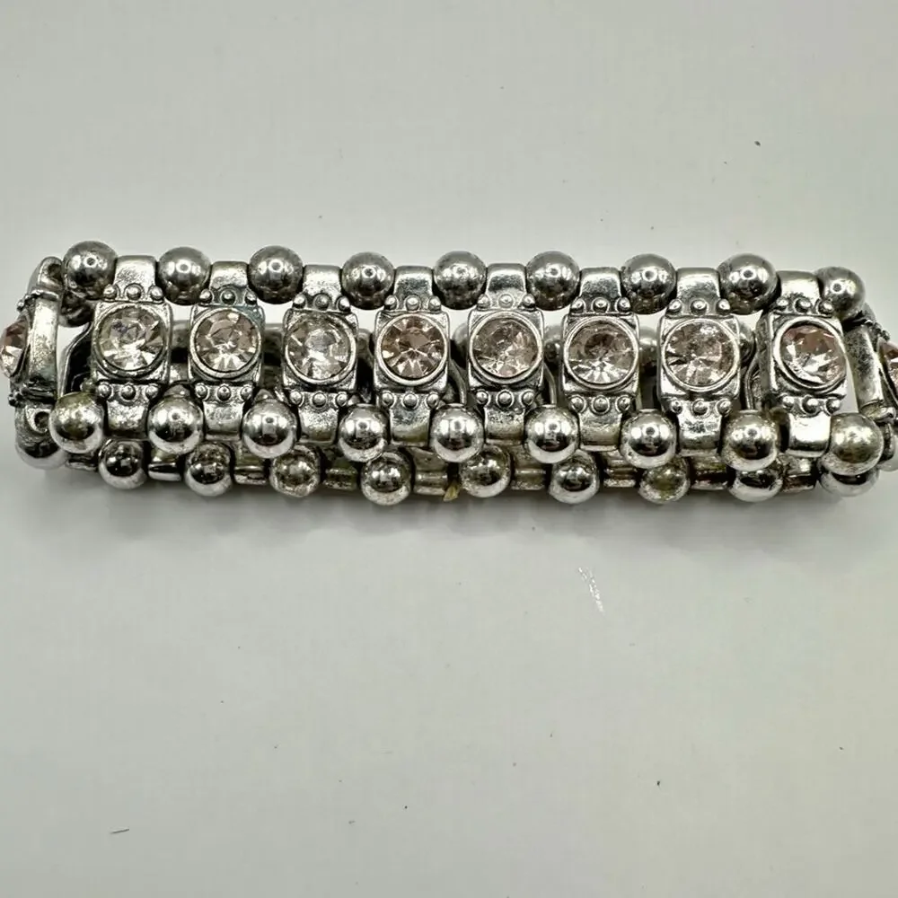 Light Pink Rhinestone Stretch Bracelet Unbranded Silver tone Retro